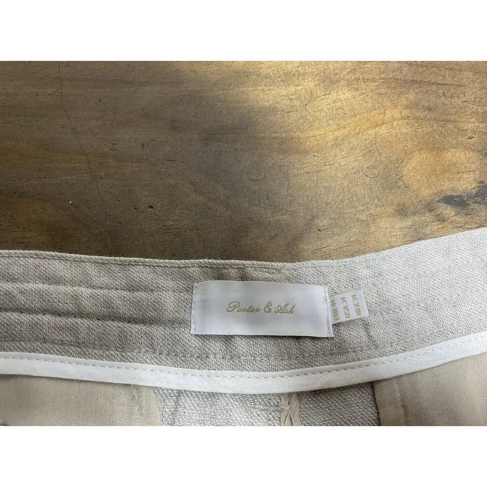 Porter & Ash Pants Mens Size 34 Beige Pleated Linen Blend Drawstring Tapered $88
